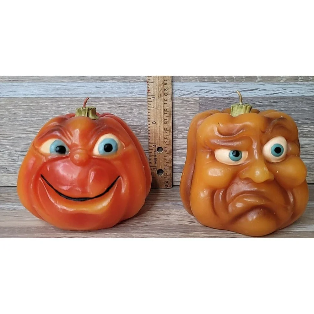 Lot of 2 Target Halloween Pumpkin Funny‎ Angry Face Candles Discontinued